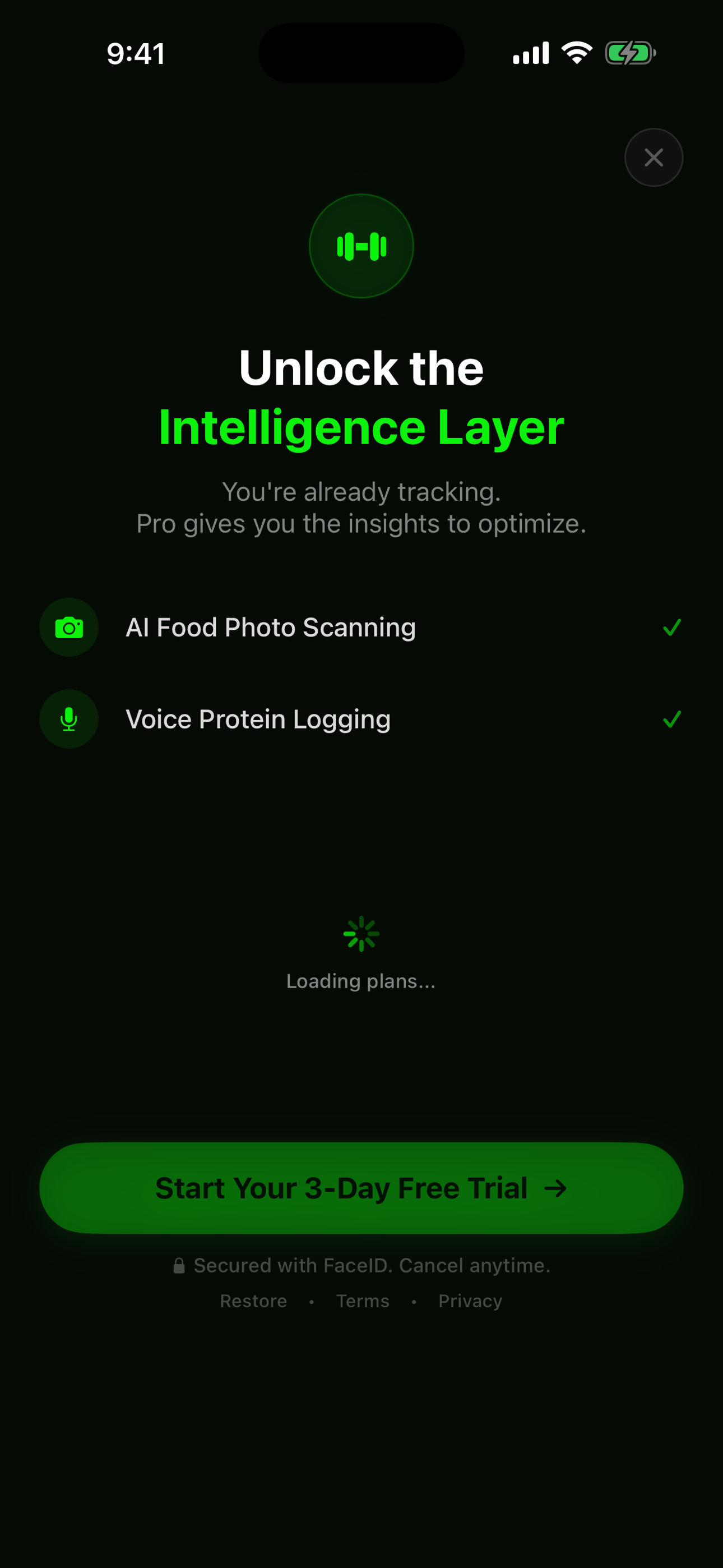 MuscleFuel Pro paywall — Unlock the Intelligence Layer